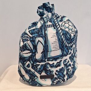 Vera Bradley Ditty Bag "Shore Enough" Blue and White Drawstring Bag